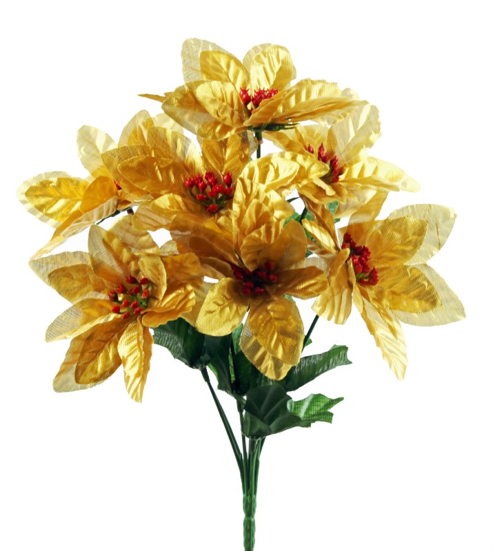 Picture of Metallic gold silk Poinsettia flower bundle x 7 stems 33cm